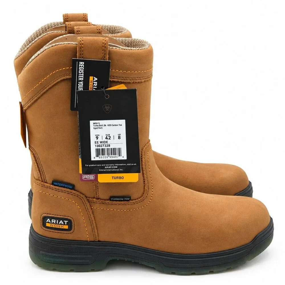 Ariat® Turbo Waterproof Carbon Toe Work Boots Men's 9 EE Wide Brown 10027328